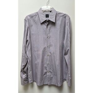 Boss by Hugo Boss men’s purple white striped shirt flip cuff size L.  #29–1303